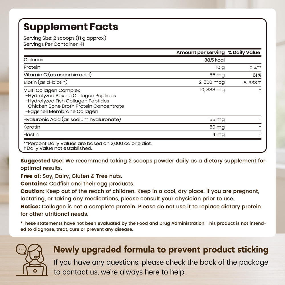 Back view of VEV Multi Collagen Peptides Powder 16 oz bottle with label details