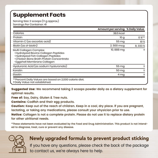Back view of VEV Multi Collagen Peptides Powder 16 oz bottle with label details