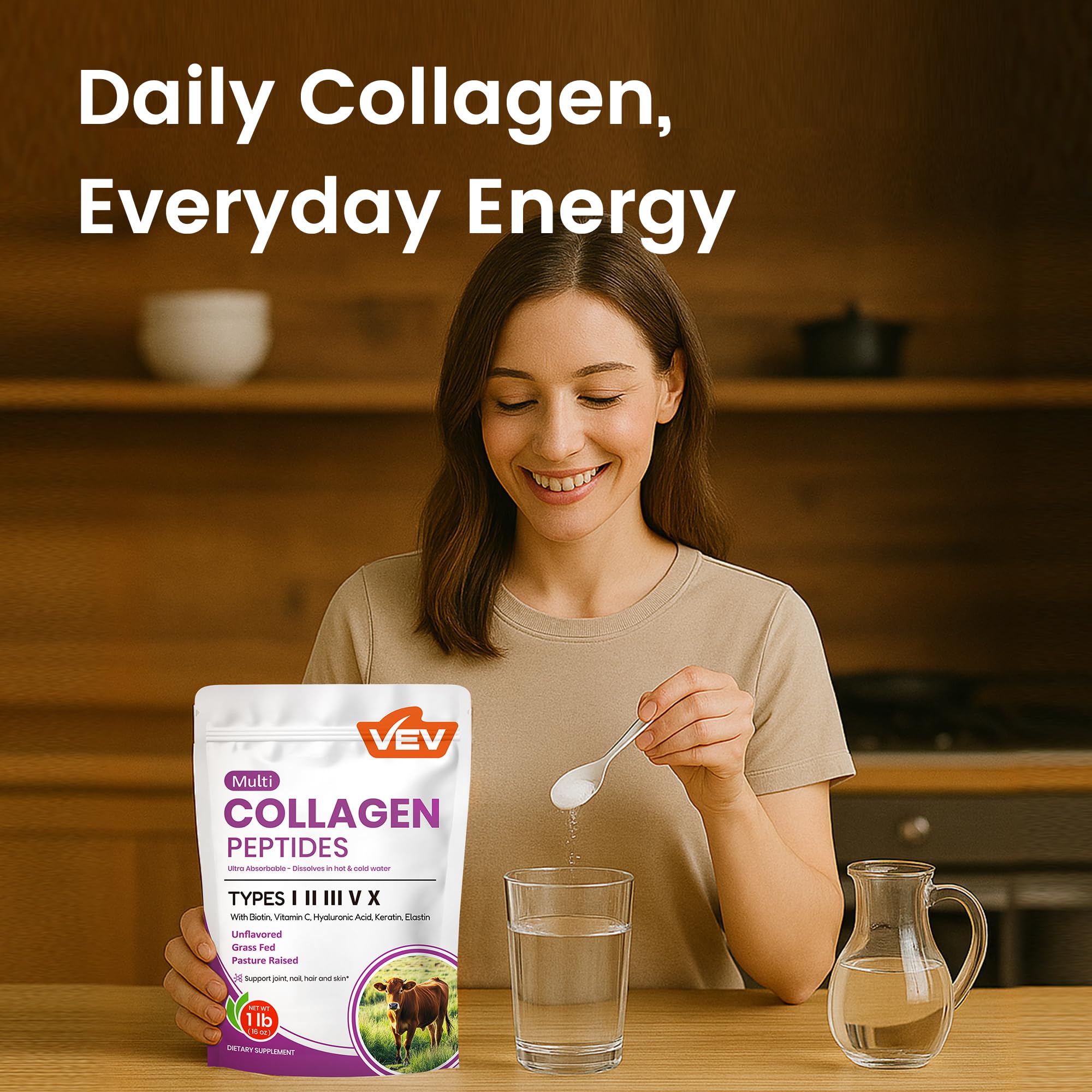 Nutrition facts panel for VEV Multi Collagen Peptides Powder