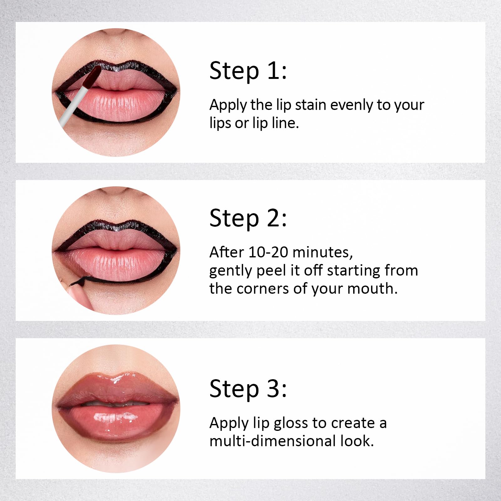 Vevivia Lip Stain gloss wet-look finish on lips.