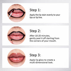 Vevivia Lip Stain gloss wet-look finish on lips.