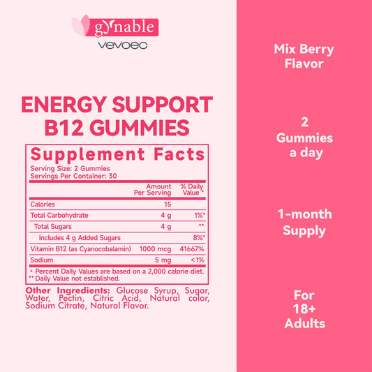 Close-up of Vevoec B12 gummy in Mixed Berry flavor