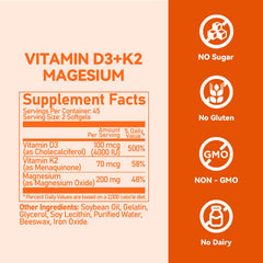 Close-up of Vevoec D3 K2 Magnesium softgels