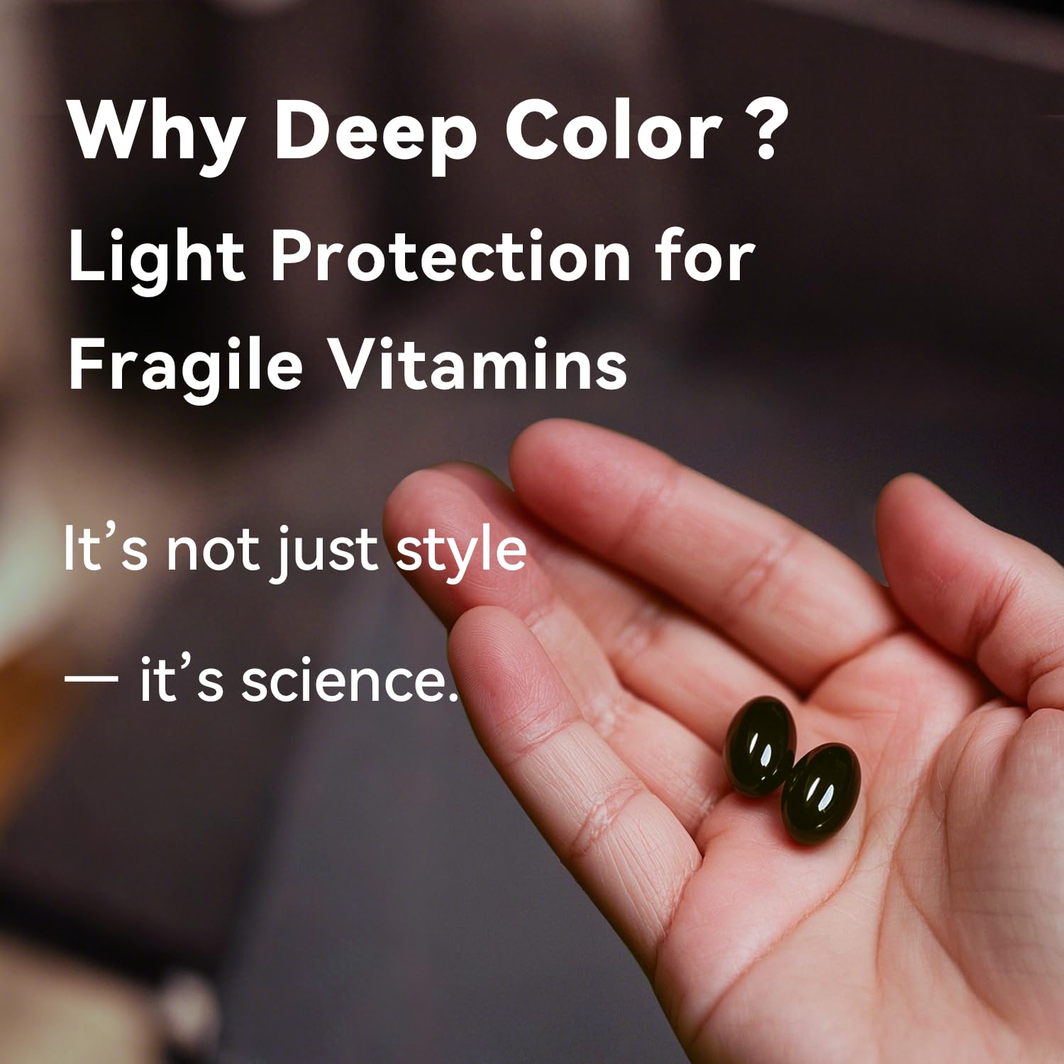 Dark protective capsules shielding UV-sensitive Vitamin D3 and K2