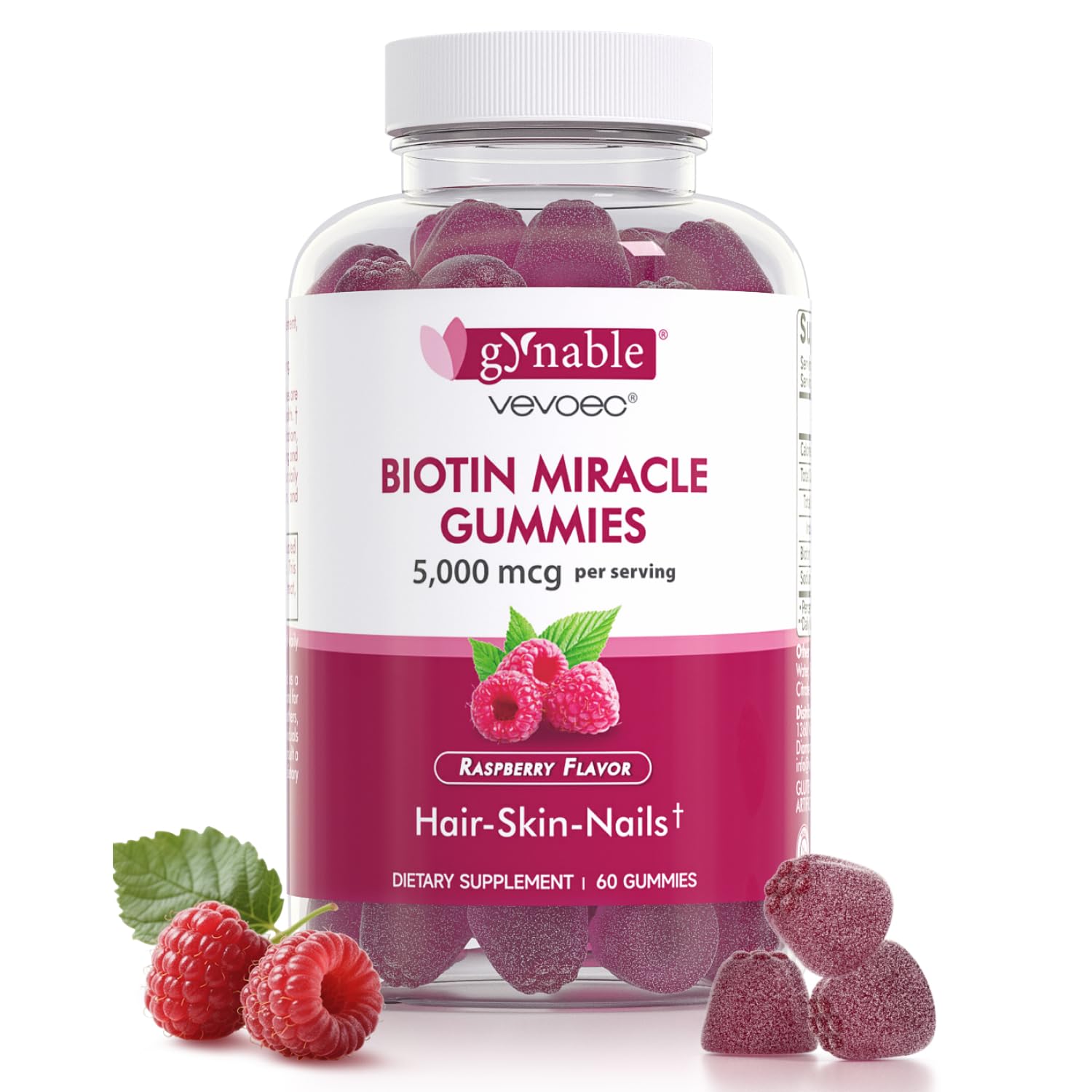 Front view of Vevoec Gynable Biotin Gummies 5000 mcg