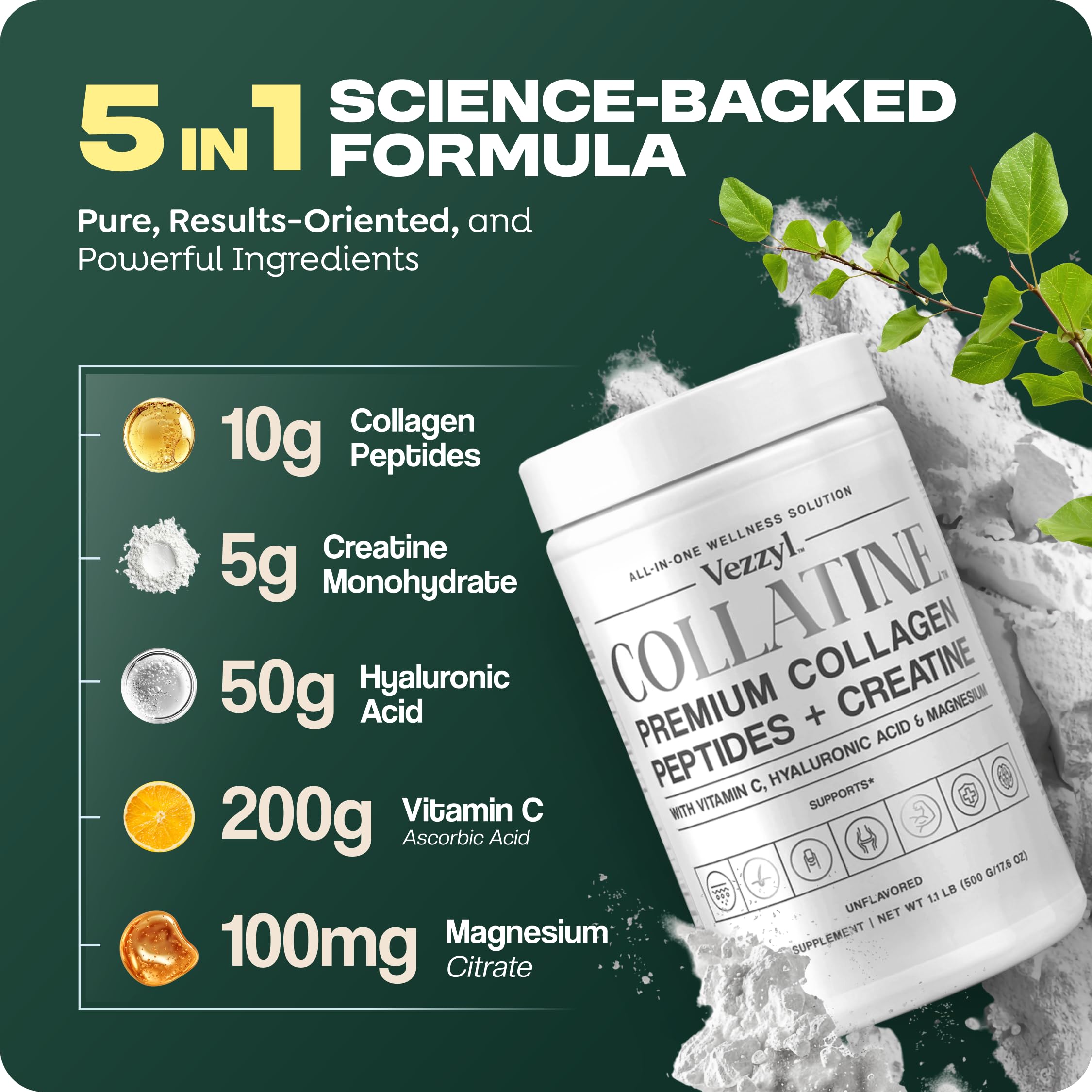 Vezzyl Collatine collagen peptides powder with scoop