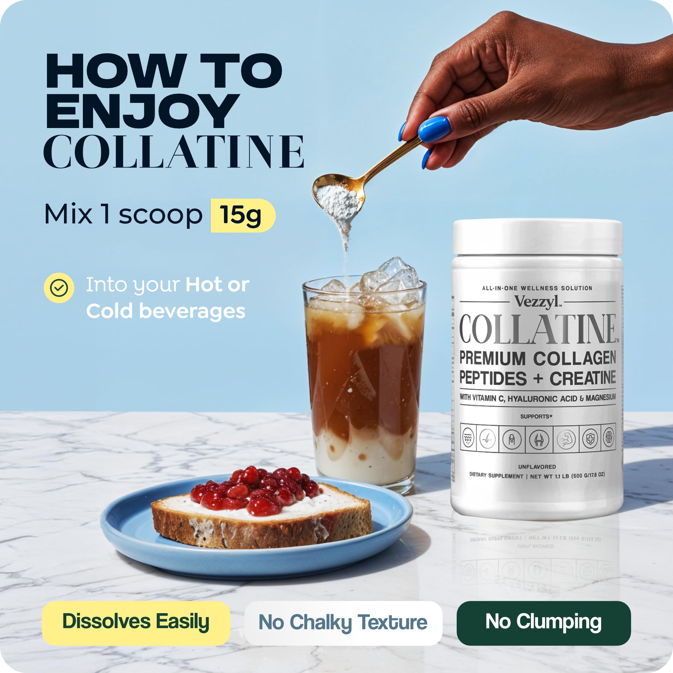 Healthy skin, hair and nails imagery for Vezzyl Collatine