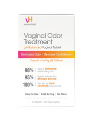 vH essentials odor suppositories box shown, supporting daily vaginal odor care and pH balance.