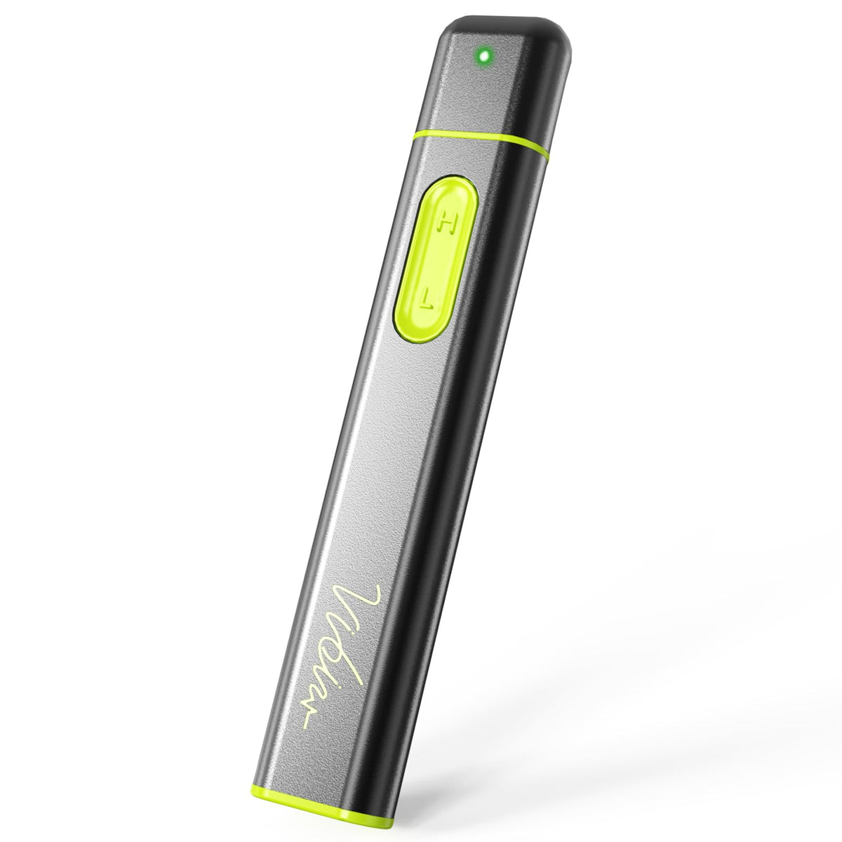 Vibis bite relief device closeup highlighting compact aluminum body for portable use