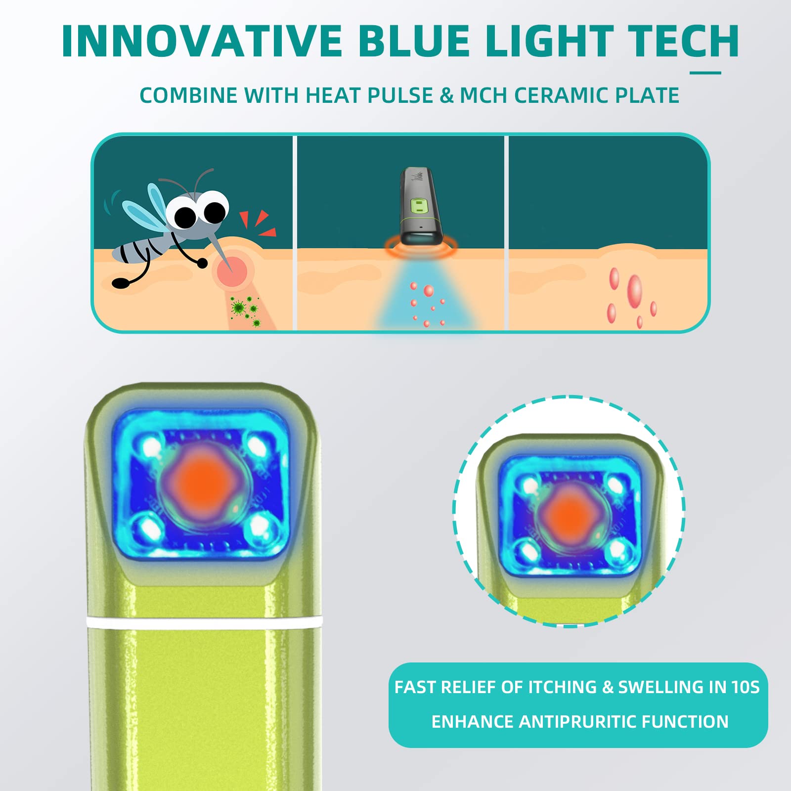 Vibis bite-relief-pen-blue-light: highlights blue light tech targeting irritation after bites