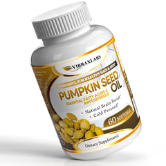 Vibraxlabs Pumpkin Seed Oil bottle with 60 softgels on white background