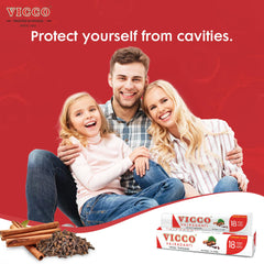 Illustration of family using Vicco Vajradanti toothpaste