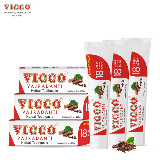 Side view of Vicco Vajradanti 7 oz 3-pack packaging