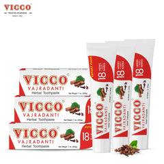 Side view of Vicco Vajradanti 7 oz 3-pack packaging