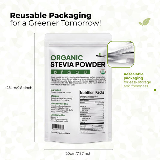 Ingredients: 100% pure organic stevia powder with no additives