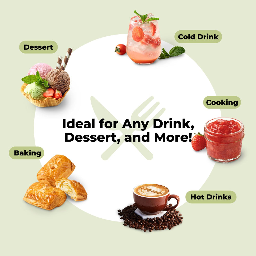 Infographic showing zero calories and keto-friendly attributes