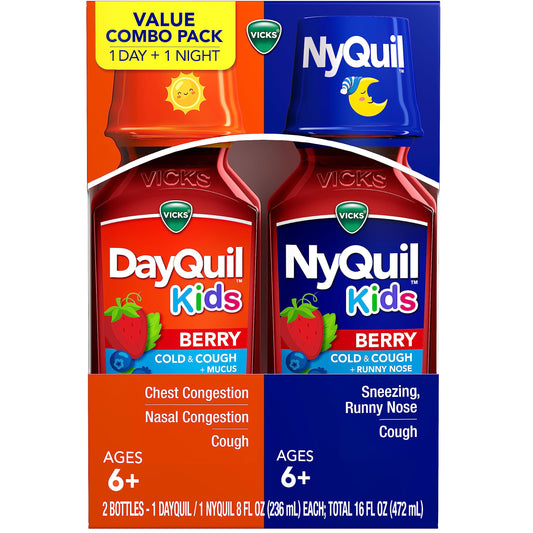 Vicks Kids DayQuil & NyQuil Berry Co-Pack hero image on white background