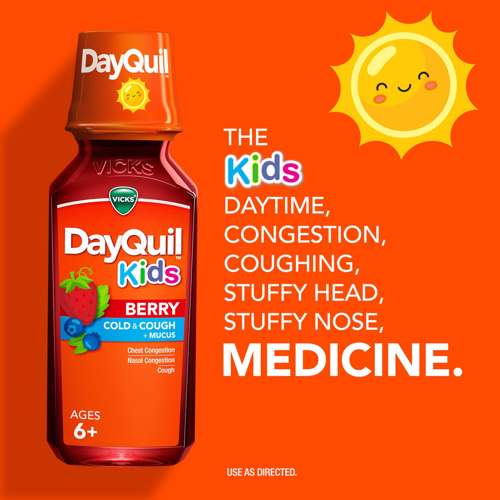 Multi-symptom relief icons for DayQuil and NyQuil Kids Berry