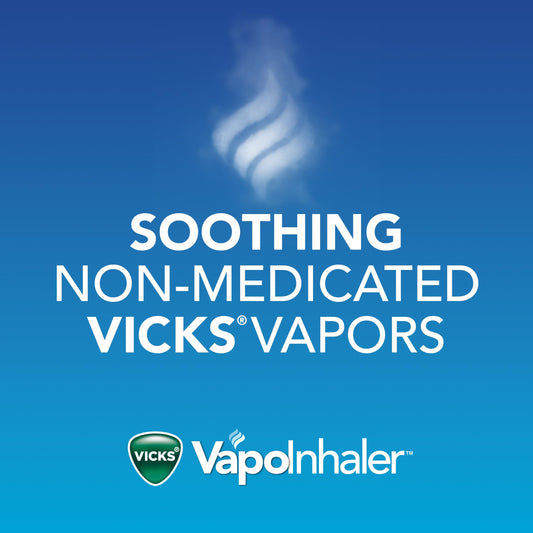 Vicks VapoInhaler menthol scent delivers refreshing non-medicated vapors for quick breaths.