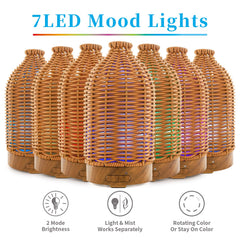 Rattan diffuser showing seven LED color options