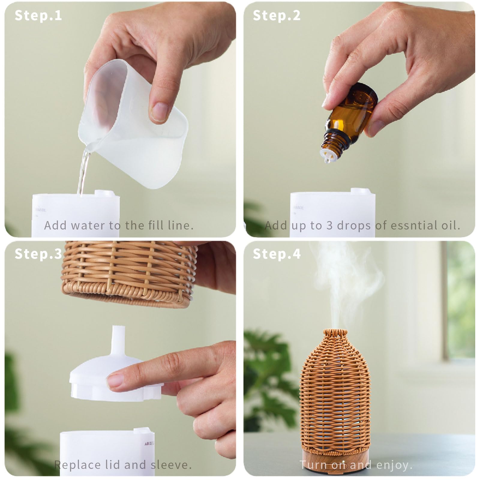 Diffuser with wood grain base in home decor