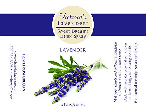Close-up of Victoria's Lavender Pillow and Linen Spray bottle
