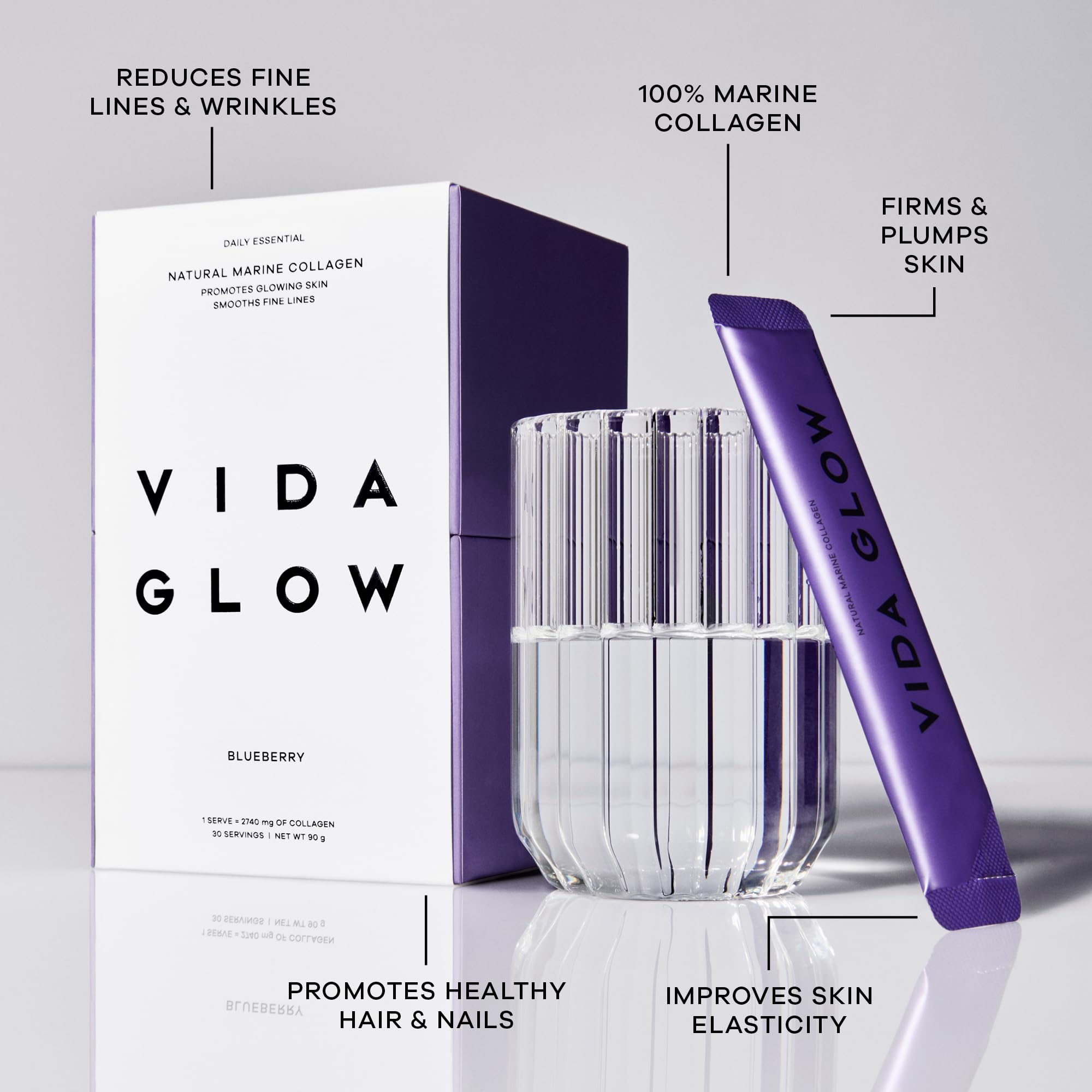Original Flavor Blueberry packaging of Vida Glow Marine Collagen