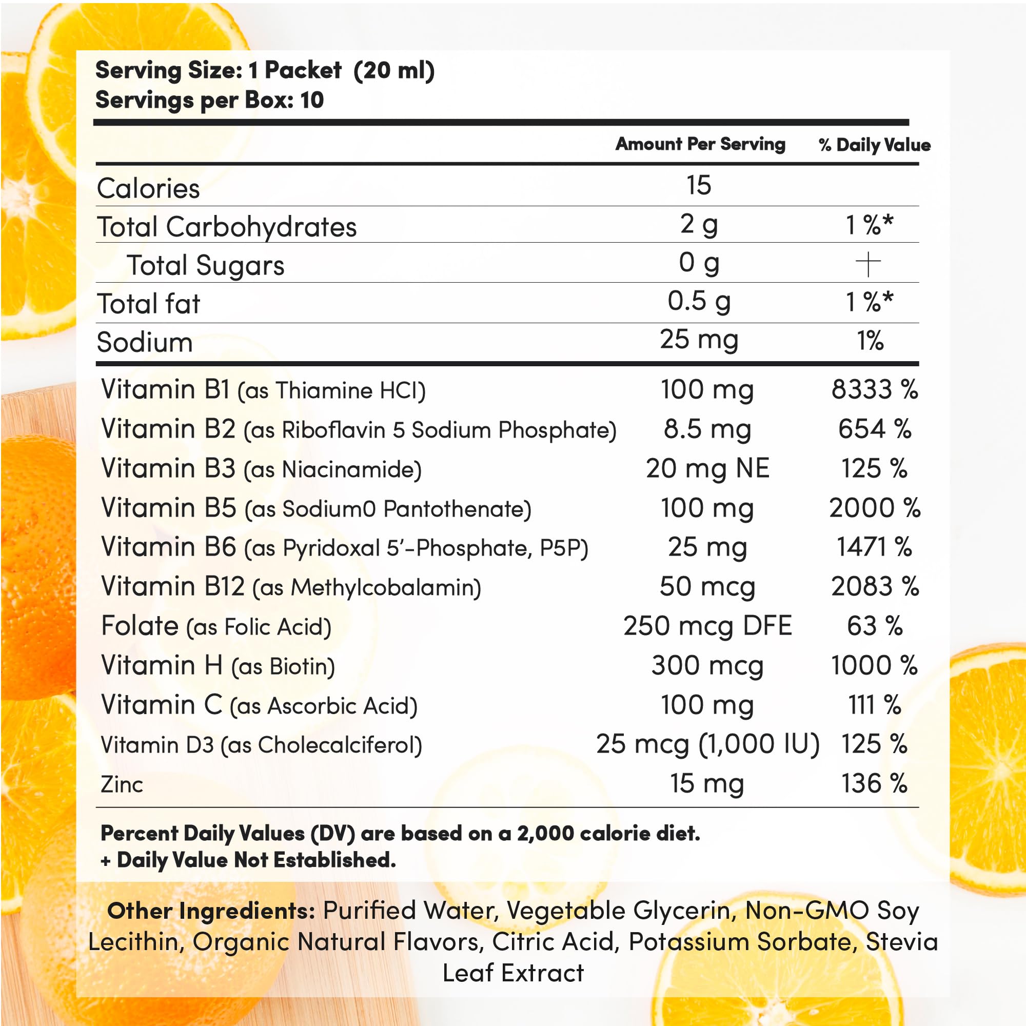 Single-serve orange flavor packet of Mega-Liposomal B-Complex + Vitamin C