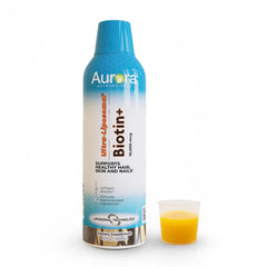 Front view of Vida Lifescience Aurora Nutrascience Ultra-Liposomal Biotin 10,000 mcg bottle