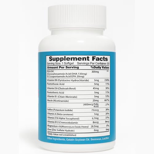 Bottle and capsules illustrating easy-to-swallow prenatal vitamins