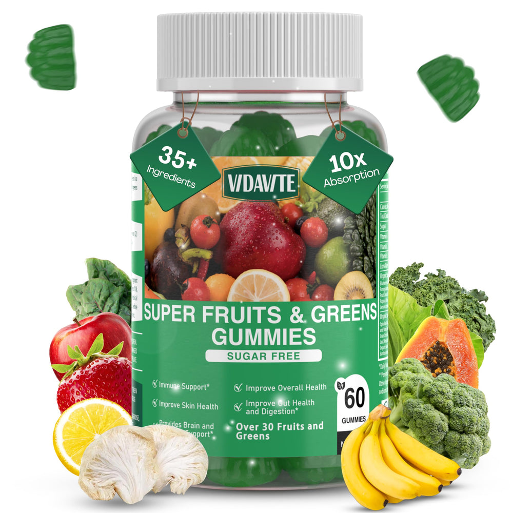 VIDAVITE Sugar-free Super Greens Gummies bottle on white background
