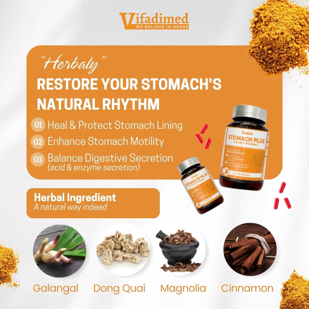 Back label of Vifadimed Stomach Plus bottle