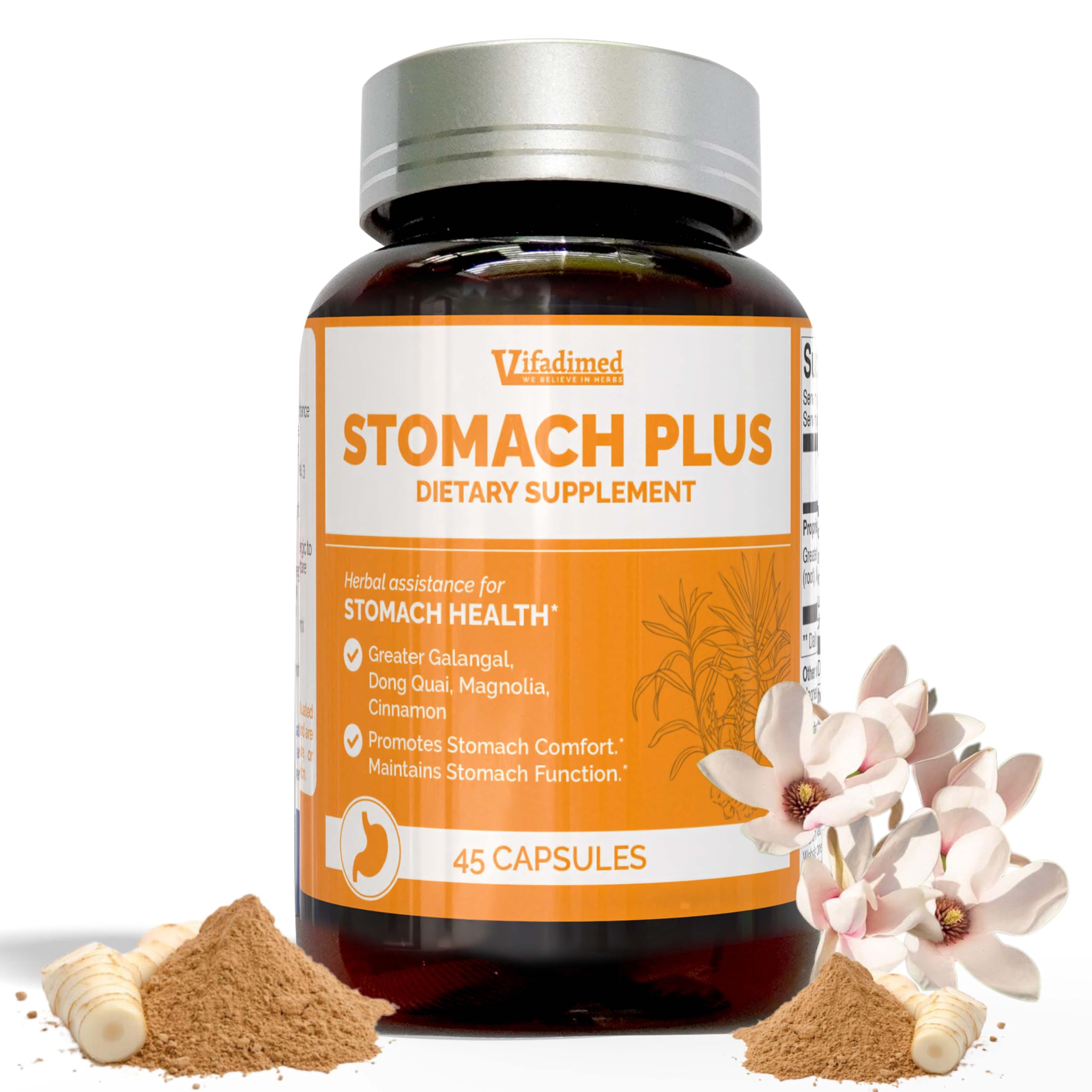 Front view of Vifadimed Stomach Plus bottle