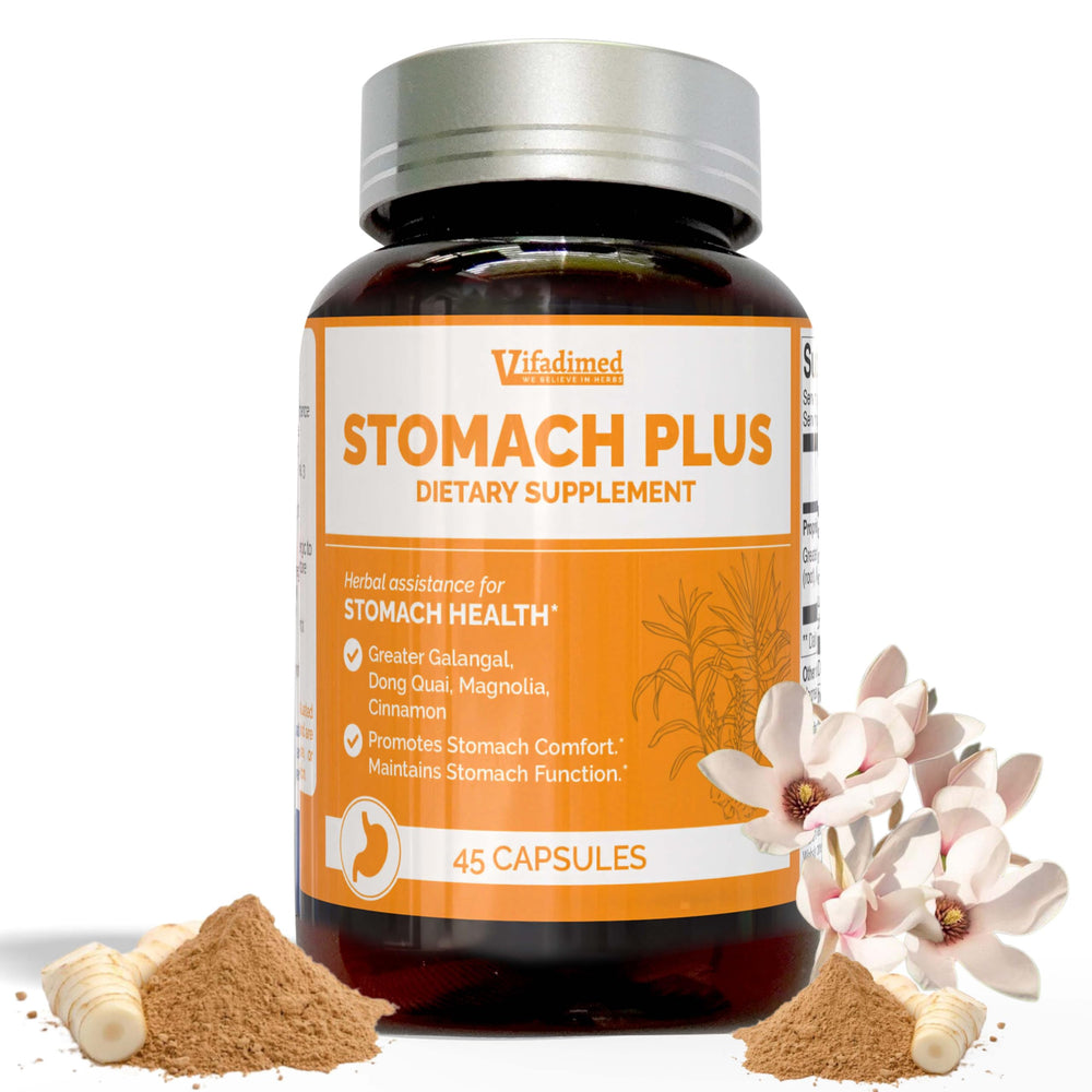 Front view of Vifadimed Stomach Plus bottle