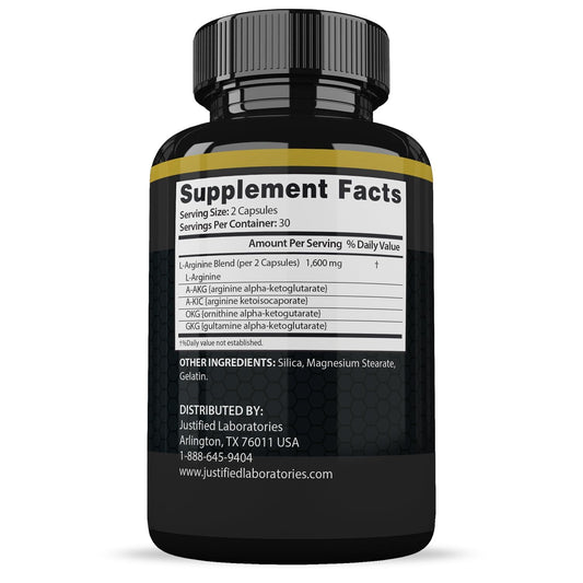 Back label of Justified Laboratories Vigor Now Max 1600MG bottle