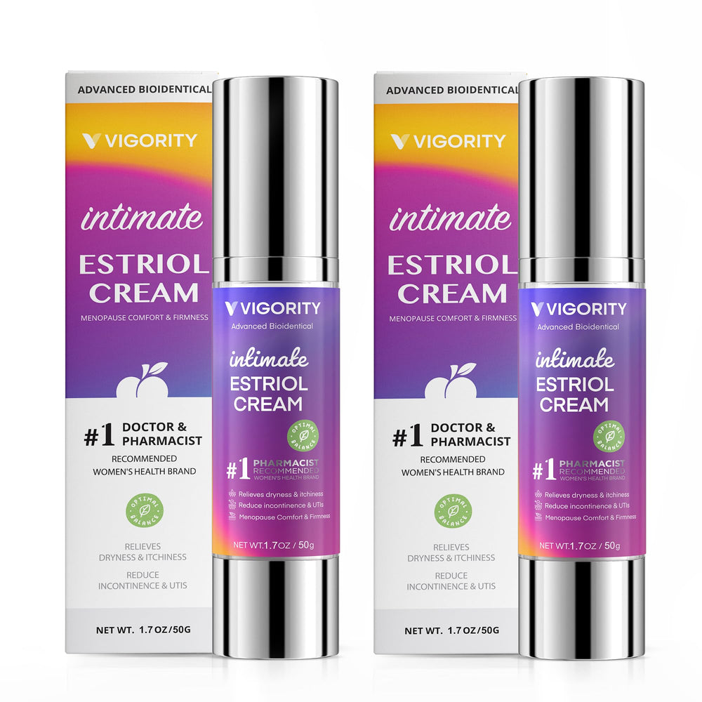 Vigority Estri Cream 2 Pack boxed packaging emphasizes value and convenience.