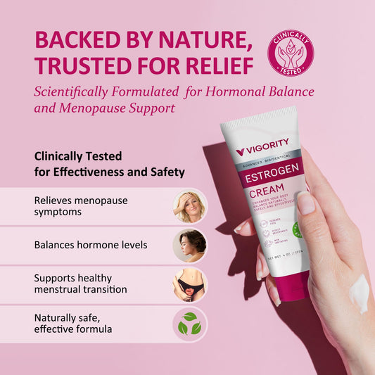 Vigority Estrogen Cream application daily—gentle topical use for simple menopausal support.