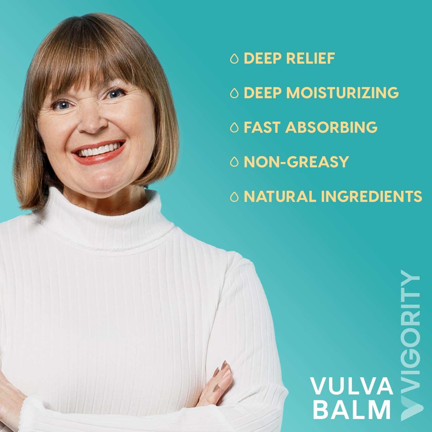 Vigority Vulva Balm being applied during routine for moisture relief.