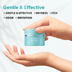 Vigority Vulva Balm applied to soft skin after use for hydration.