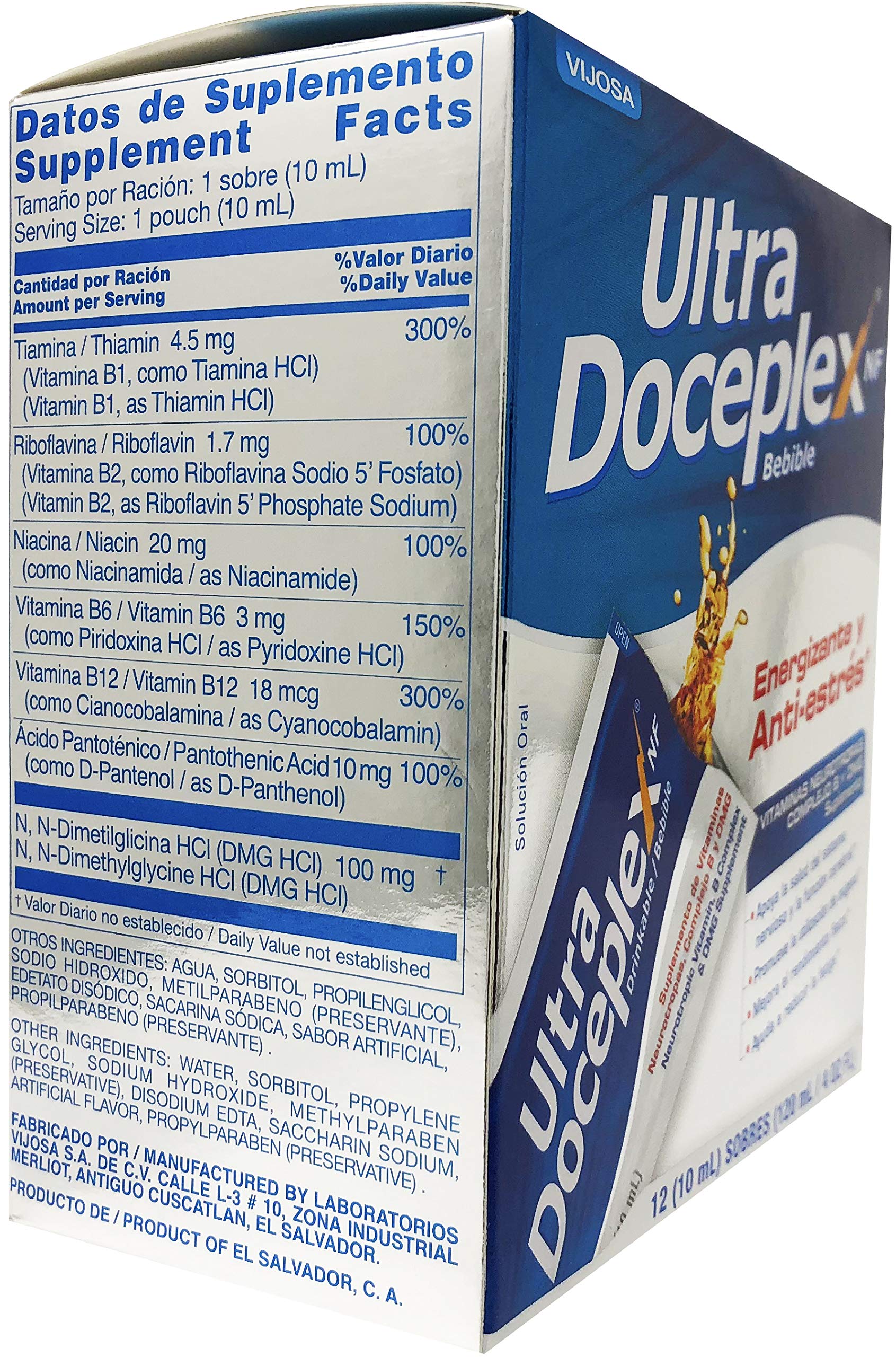 Close-up of VIJOSA Ultra Doceplex Energy Pouches liquid