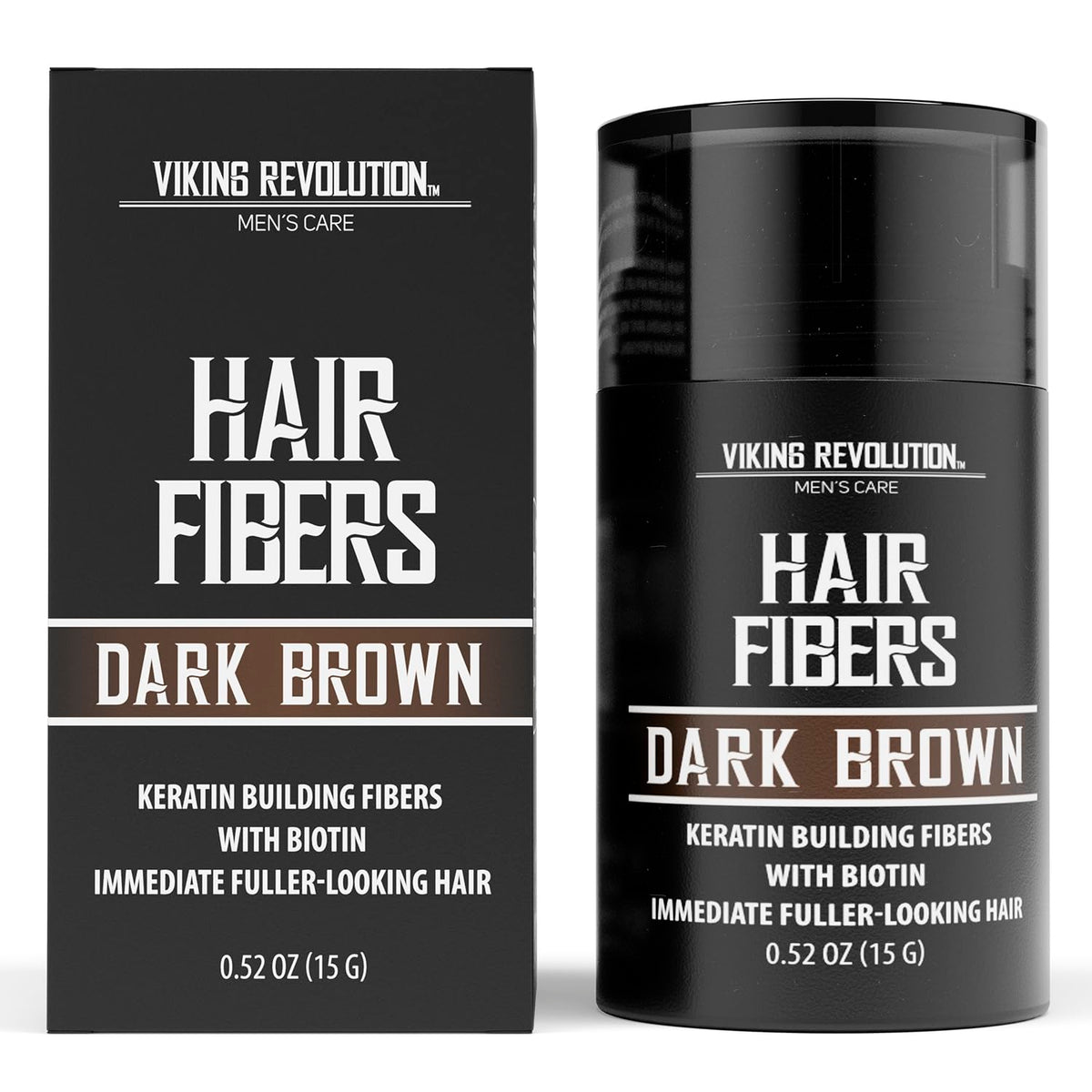 Viking Revolution dark brown hair fibers applied for natural density