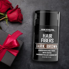 Viking Revolution hair fibers create a fuller look for thinning areas
