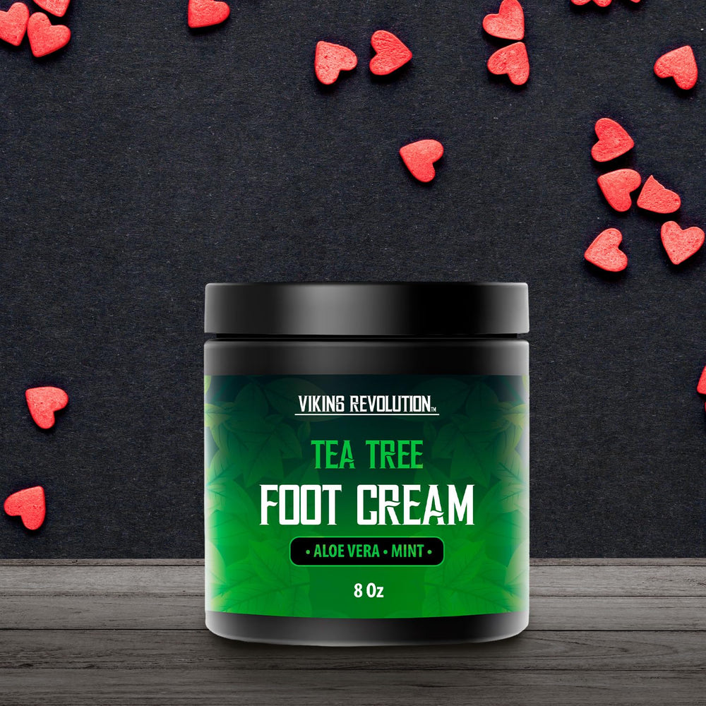 Viking Revolution Tea Tree Foot Cream with tea tree, aloe, and mint for smoother skin.