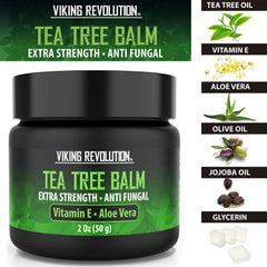 Viking Revolution tea tree oil cream hand-application demonstrating soothing moisture on irritated skin
