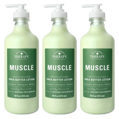 Village Naturals Therapy Muscle Lotion bottle with Eucalyptus Mint scent