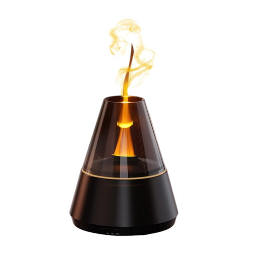Villelei Candle Flame Diffuser front view with warm mist and aroma.