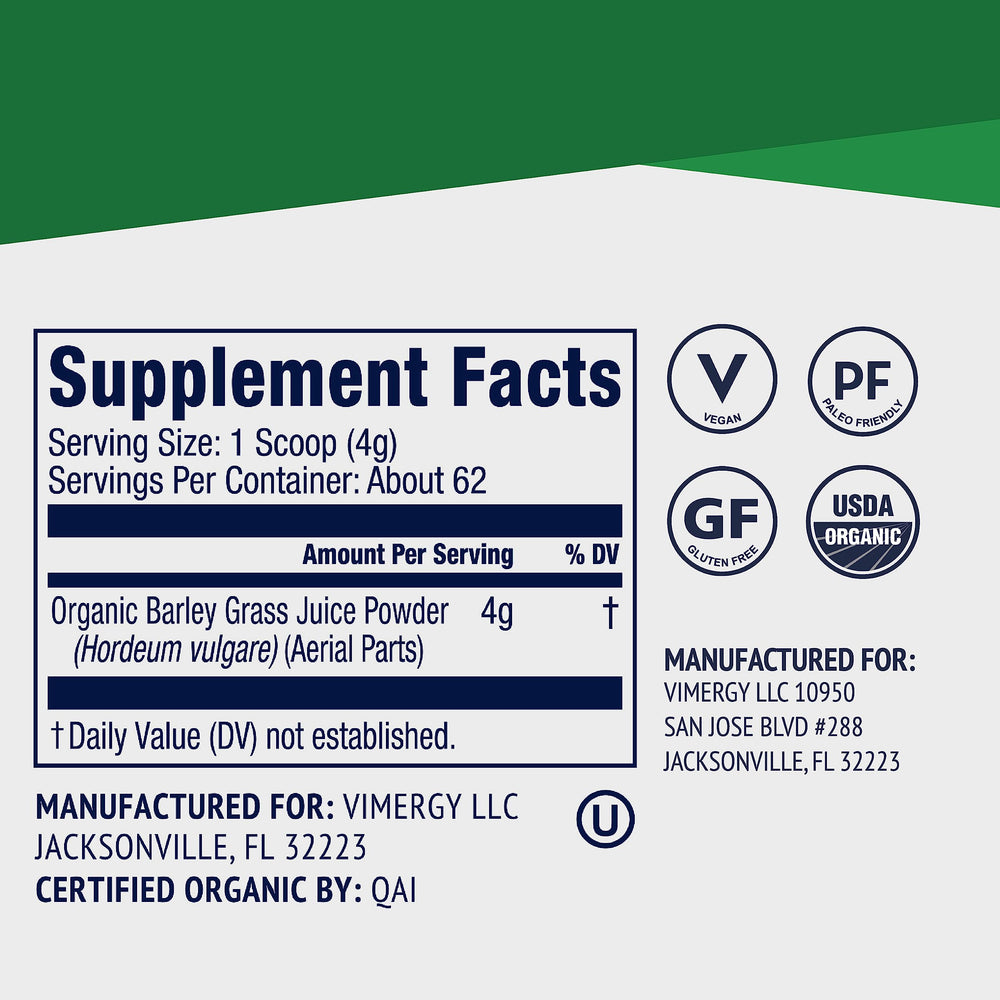 Ingredients list for Vimergy Barley Grass Juice Powder