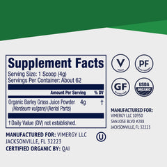 Ingredients list for Vimergy Barley Grass Juice Powder