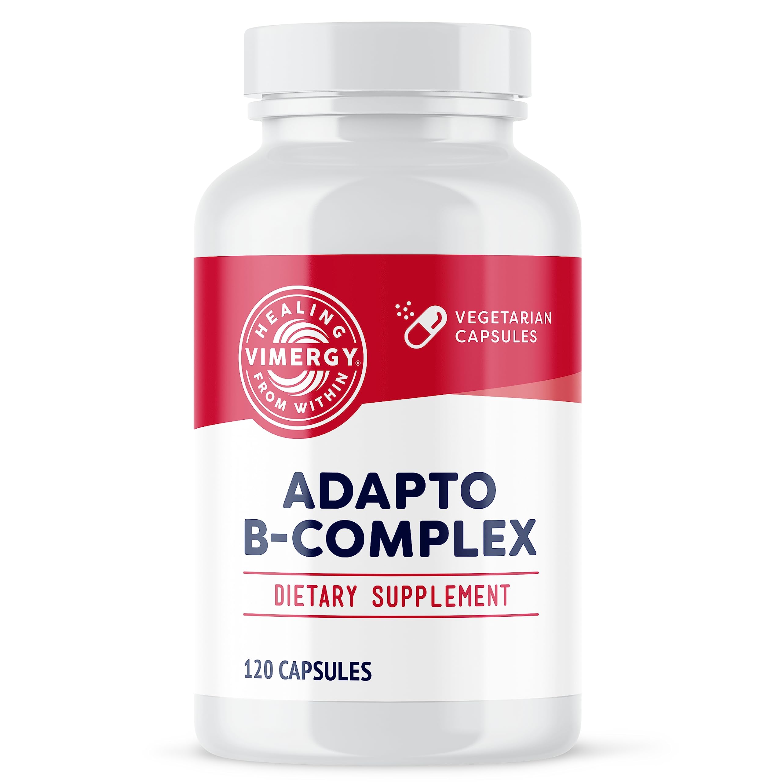 Vimergy Adapto-B bottle front showcases high-potency B vitamins for daily energy.