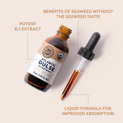Close-up of Vimergy Atlantic Dulse Liquid label showing organic certification